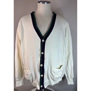 Polo Ralph Lauren Ivory Button Up V Neck Preppy Cotton Blend Cardigan Mens Large